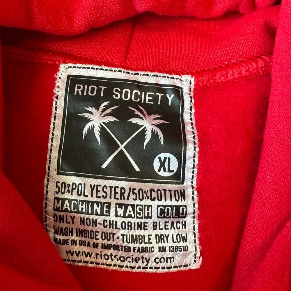 Riot Society Mens Red‎ Grim Reaper Kanji Graphic Hoodie Streetwear XL - Picture 2 of 7